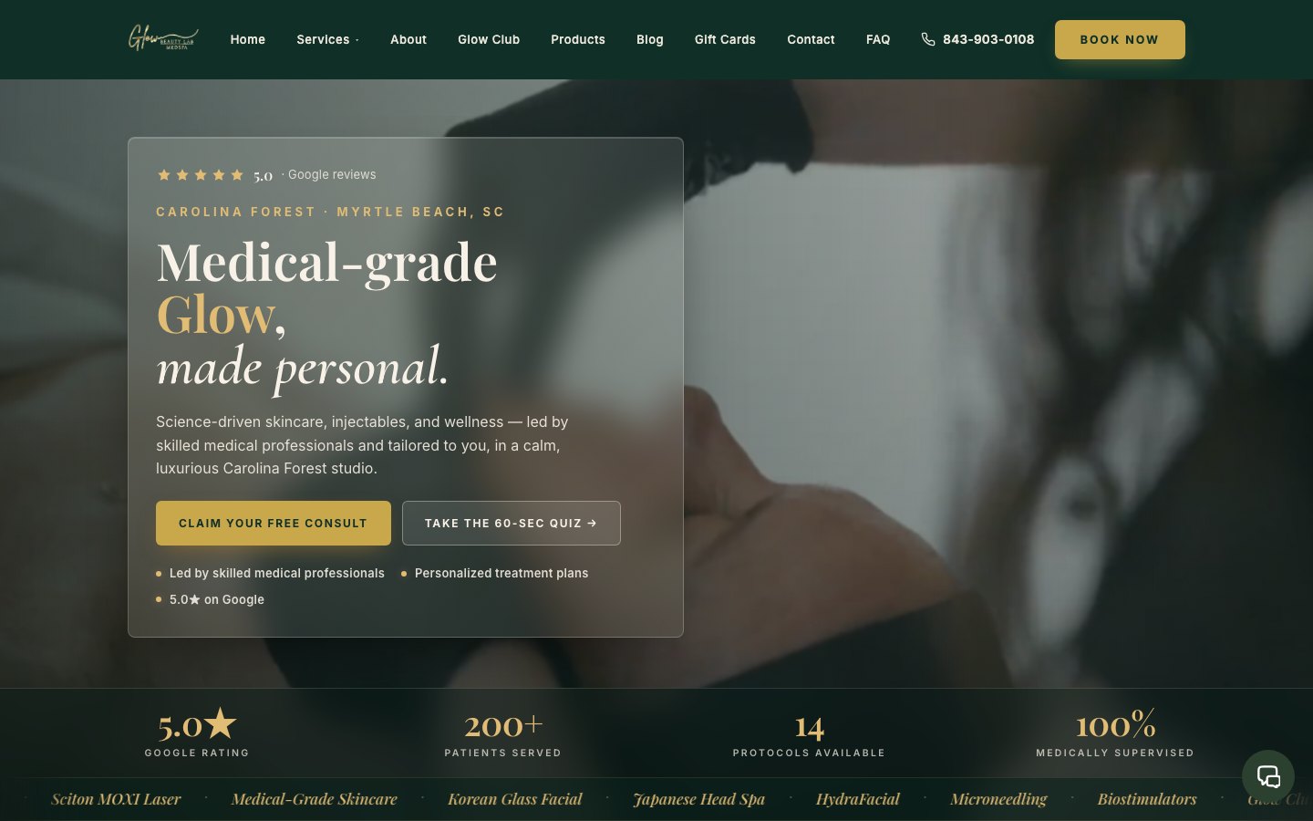 Glow Beauty Lab med spa website